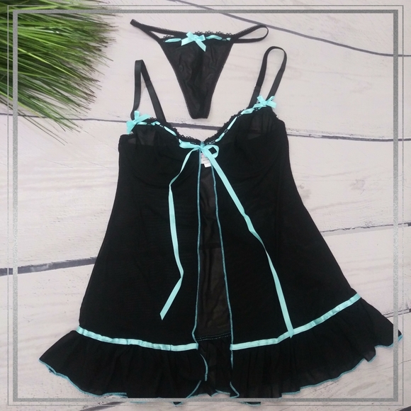 MEDIUM black babydoll & matching thong - Picture 9 of 12